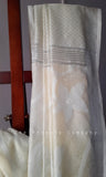 Light Yellow w/silver floral threadwork Jute Silk Saree