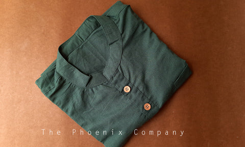 Dark Green Organic Linen & Cotton Short Kurta