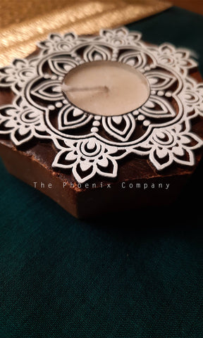 Alpana-style Wooden Candle Holder