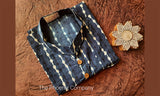 Indigo Cotton Striped Short Kurta with motifs