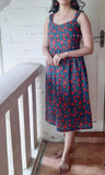 Blue with Red Florals Cotton Dress