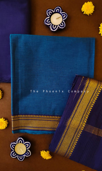 Dark Blue Handloom Mangalgiri Cotton Salwar Kameez Material