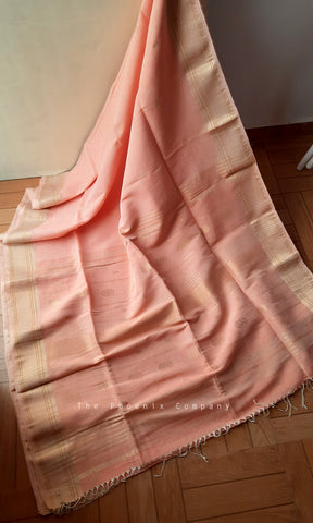 Light Peach Handloom Maheshwari Cotton Linen Saree