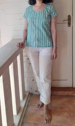 Teal Green Striped Top