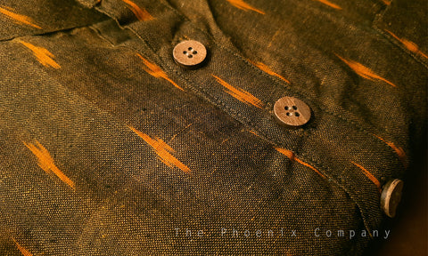 Chutney Green & Mustard Ikat Cotton Short Kurta