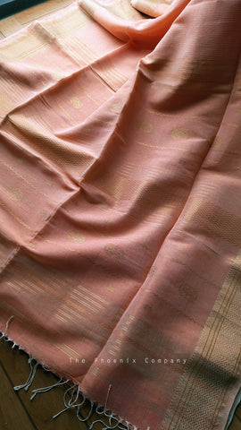 Light Peach Handloom Maheshwari Cotton Linen Saree