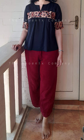 Black Cotton Top with Kalamkari Style Band