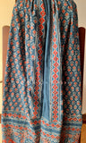 Blue Ajrakh Stole with Red Flowers