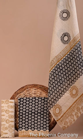 Black Bagru Cotton Salwar Kameez Material