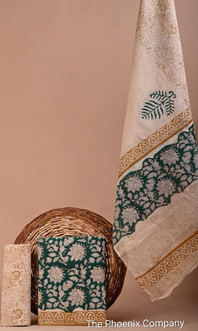 Dark Green Bagru Cotton Salwar Kameez Material