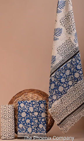 Dark Blue Bagru Cotton Salwar Kameez Material