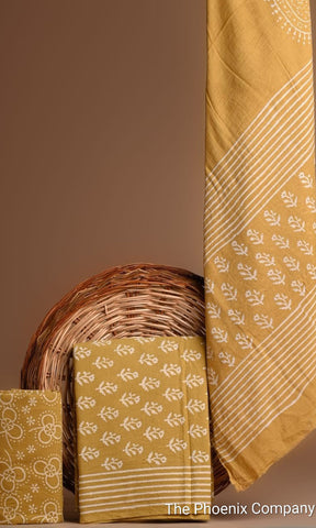 Ochre Yellow Bagru Cotton Salwar Kameez Material