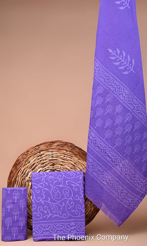 Purple Bagru Cotton Salwar Kameez Material