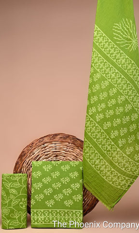 Light Green Bagru Cotton Salwar Kameez Material