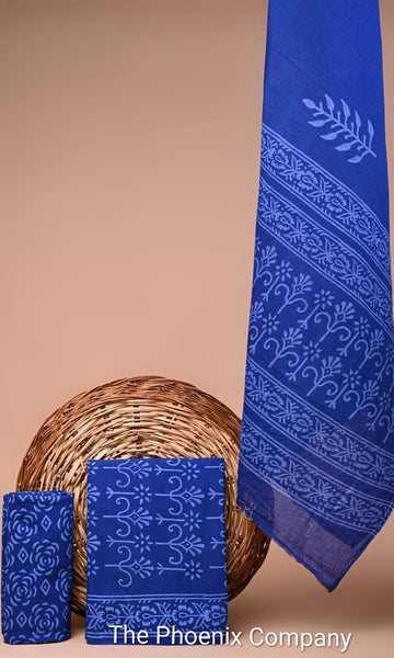 Blue Bagru Cotton Salwar Kameez Material