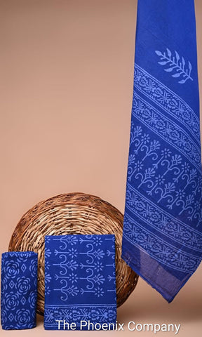 Blue Bagru Cotton Salwar Kameez Material