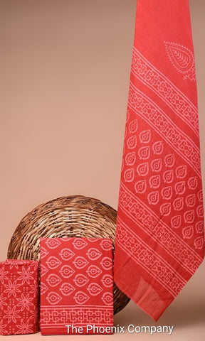 Red Bagru Cotton Salwar Kameez Material