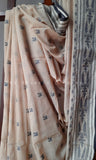 Light Beige Cotton Saree w/dark blue threadwork