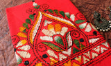 Red Kantha Work Blouse Piece