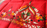 Red Kantha Work Blouse Piece