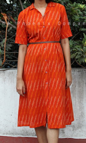 Deep Orange Ikat Dress