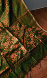 Green Jute Silk Saree with florals