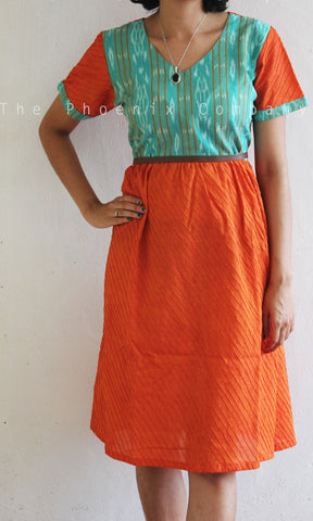 Orange & Teal Blue Ikat dress
