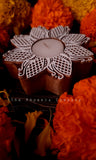 Checked Flowers Wooden Candle Holder