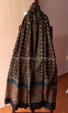 Dark Green and Black Floral pattern Ajrakh Dupatta