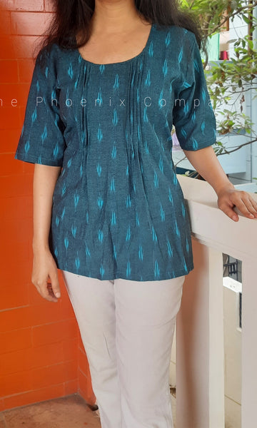 Blue Ikat Cotton Top