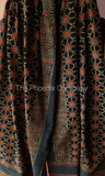 Dark Green and Black Floral pattern Ajrakh Dupatta
