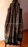 Dark Green and black Intricate Patterns Ajrakh Dupatta