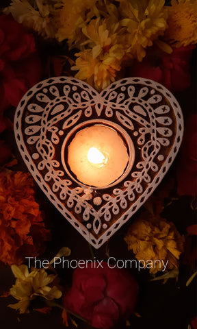 Heart Hand Carved Wooden Candle Holder