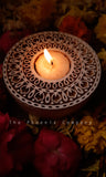 Round Hand Carved Wooden Candle Holder