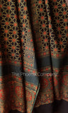 Dark Green and Black Floral pattern Ajrakh Dupatta