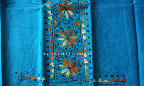 Blue Floral Circles Kantha Work Blouse Piece