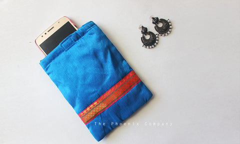 Blue & Pink Zari Cell Phone Pouch