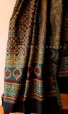 Dark Green and black Intricate Patterns Ajrakh Dupatta