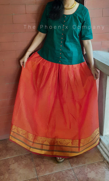 Dark Green & Orange Skirt & Top set