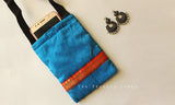 Blue & Red Zari Cell Phone Pouch