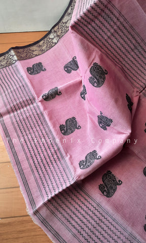Pink & Black Handloom Cotton Saree
