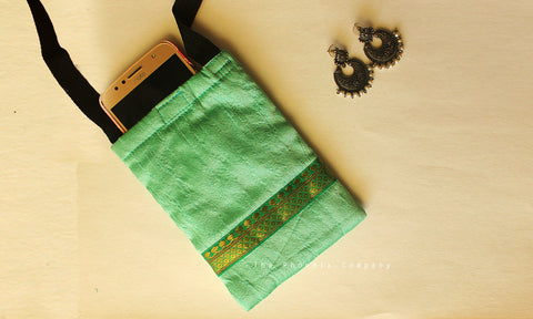 Pastel Green with Zari Mobile Phone Pouch