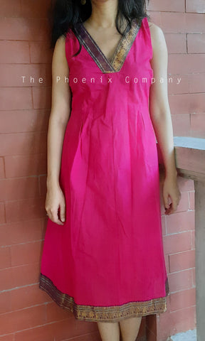 Pink Cotton Dress with zari