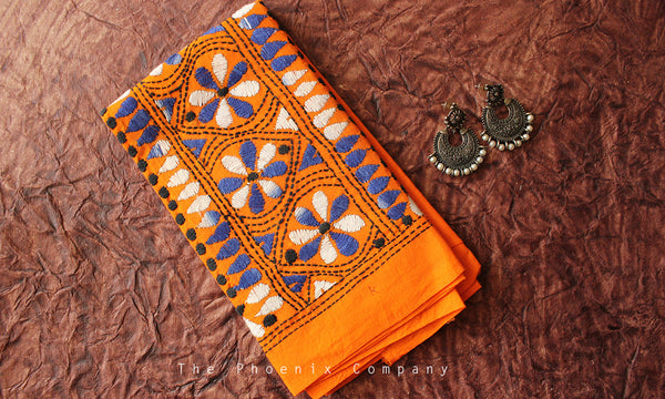 Light Orange Kantha Work Blouse Piece