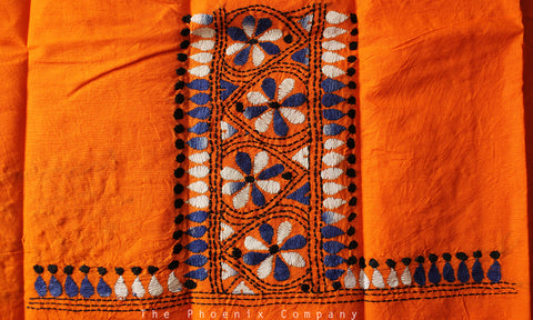 Light Orange Kantha Work Blouse Piece