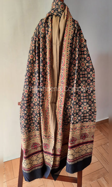 Brown and black Intricate Patterns Ajrakh Dupatta
