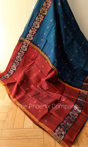 Red and Blue Cotton Saree