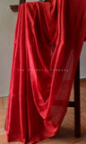 Plain Red Banana Fibre & Cotton Saree