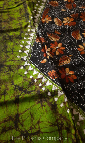 Green Batik & Kanta Work Kurta Material