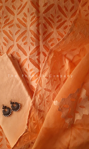 Orange Cotton Salwar Kameez Material with Applique Work